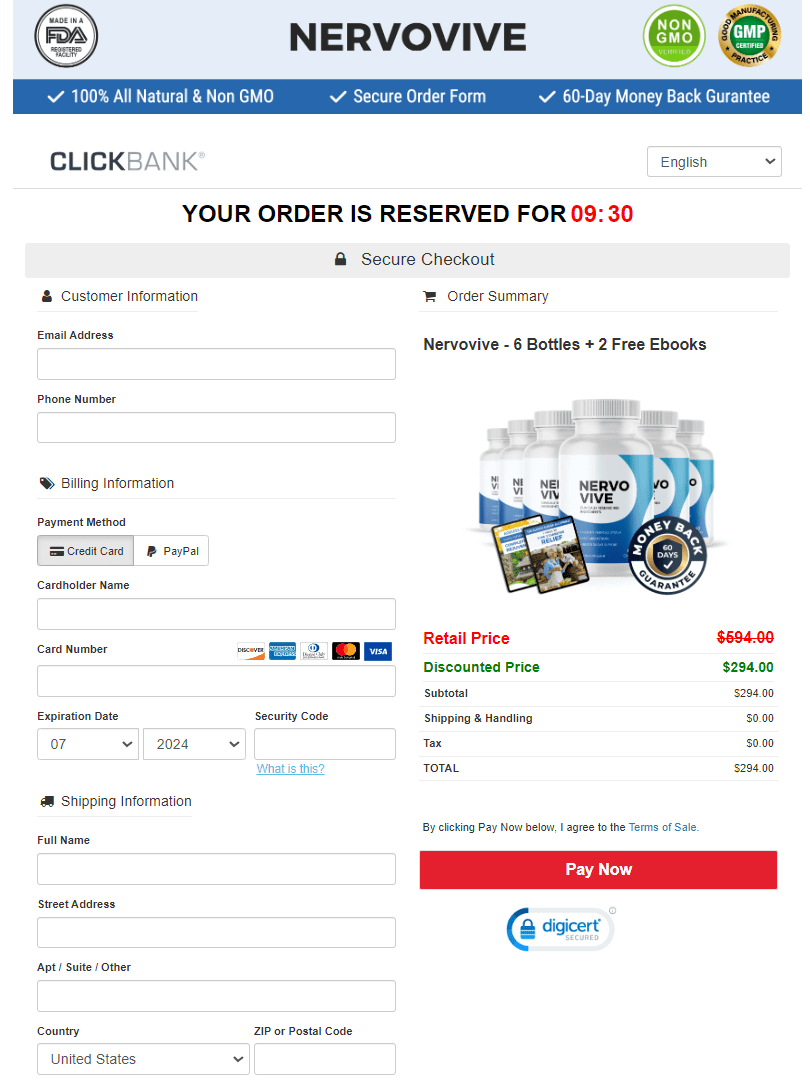 Nervovive order page